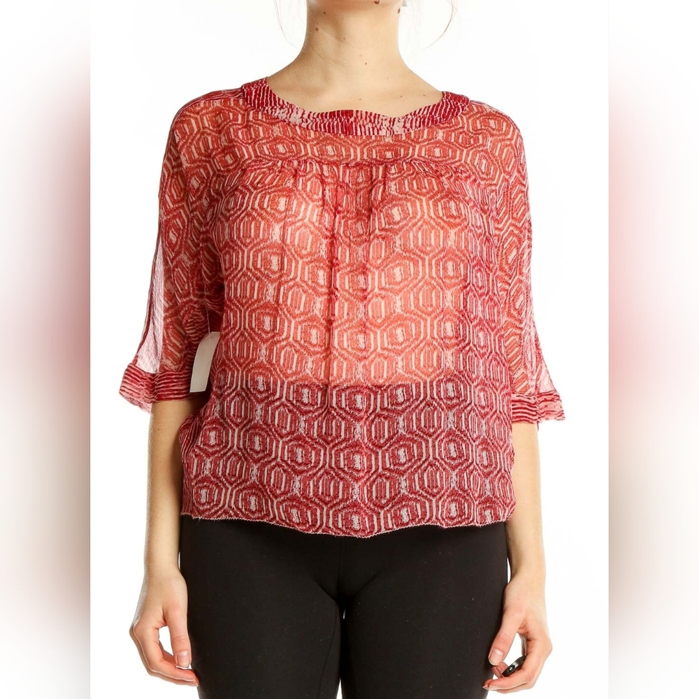 Isabel Marant Etoile "Ziane" Red & White Geometric Print Silk Blouse- 36EU/Small